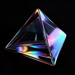 Abstract iridescent pyramid geometric shape on a black background