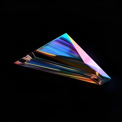 A single iridescent pyramid with sharp edges on a black background