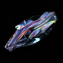 Abstract iridescent 3D render with flowing metallic texture
