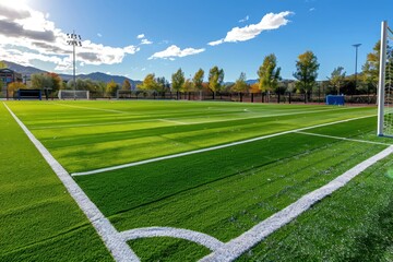 installation of white lines on an artificial turf sports field