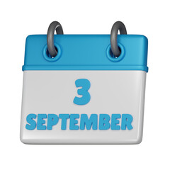 3 September calendar 3d icon