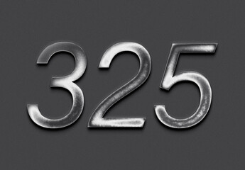 Chrome metal 3D number design of 325 on grey background.