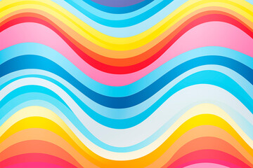 Obraz premium An abstract background featuring rainbow wavy lines in a groovy, vibrant pattern. The colorful design is dynamic and cheerful, with a playful and energetic visual appeal.