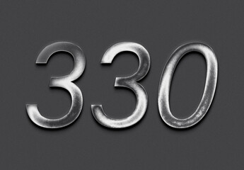 Chrome metal 3D number design of 330 on grey background.