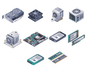 Computer Hardware Components isometric illustration