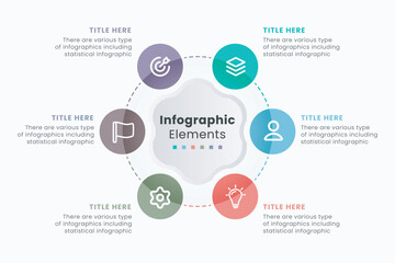 Circle chart infographic template with 6 options for presentations and a full editable vector.
