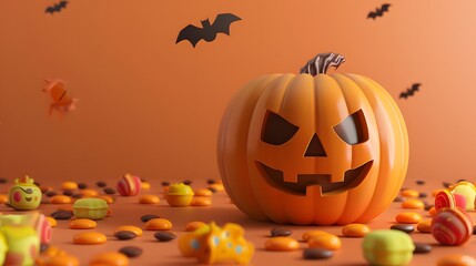 cute pumpkin with colorful candy 