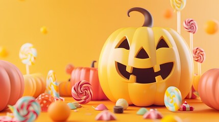 cute pumpkin with colorful candy 