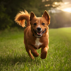 Jack russell terrier dog running on the grass field