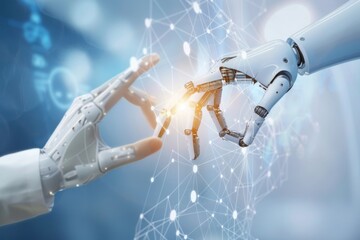 Fototapeta premium Artificial Intelligence and Machine Learning with Big Data Network Connections, Data Exchange, Deep Learning, and Future Innovations in Science and AI Technology