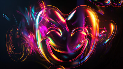 Abstract theatrical mask in the form of a smiley face on a black background