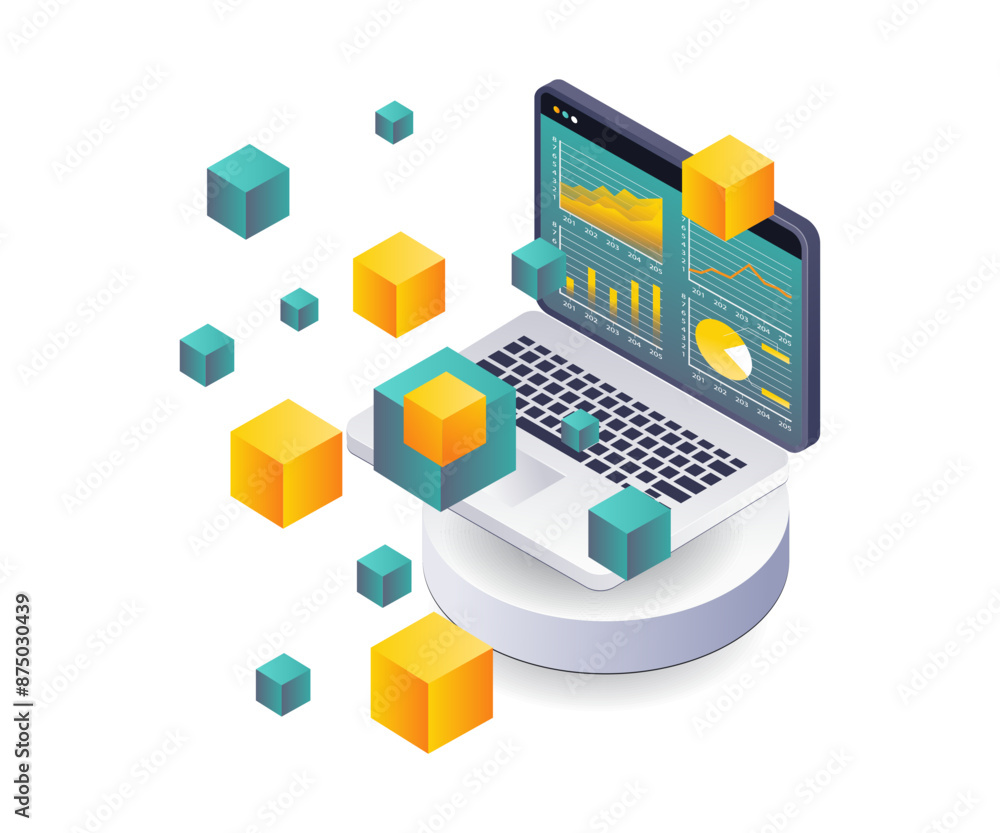Aufkleber Blockchain business data analysis computer dashboard