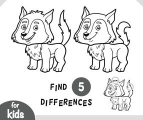 Cute cartoon Wolf animal, Find differences educational game for kids