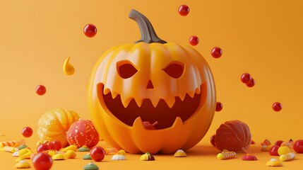 cute pumpkin with colorful candy 