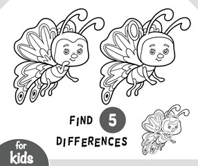 Cute cartoon Butterfly animal, Find differences educational game for kids