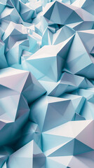 Obraz premium Aesthetic geometric ice crystal shapes 3D background, light blue color. Technology presentation template. Generative AI