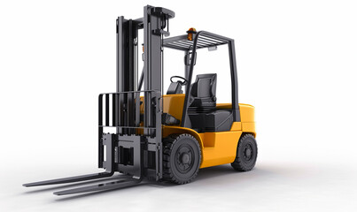 Fototapeta premium Powerful Yellow Forklift Truck Isolated on a White Background, Generative AI. 