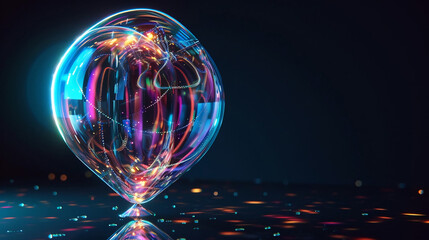 Abstract glass ball with glow stands on the table