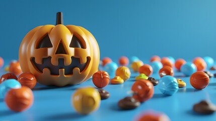 cute pumpkin with colorful candy 