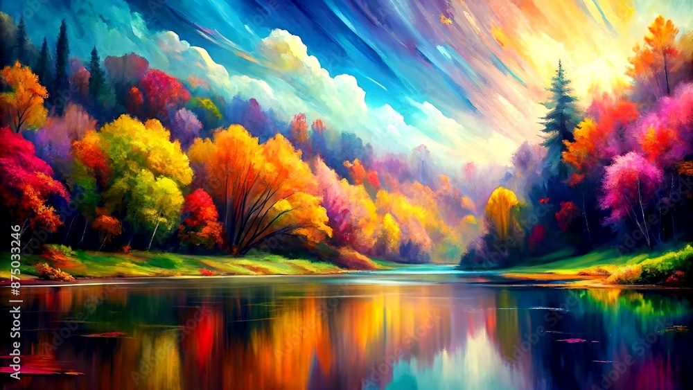 Poster a serene symphony of colors: abstract expressionism in the realm of nature generative ai-generated