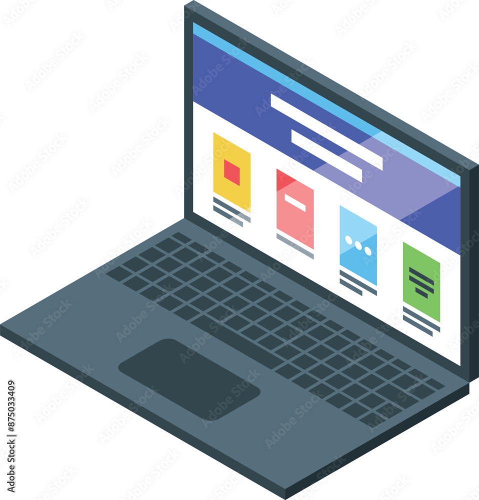 Poster modern laptop displaying a website layout, hinting at web development and online content creation