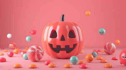cute pumpkin with colorful candy 