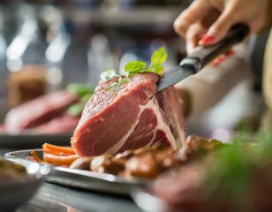 Krojenie surowego kawałka mięsa