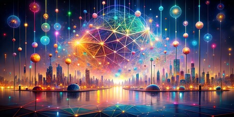 Fototapeta premium Abstract graphic background, lines, layers, shapes art chain