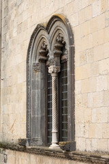 Gothic Arched Window with Ornate Column: Medieval Church Architecture Detail