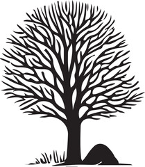 Finger Print Tree silhouette Vector Art, white background,