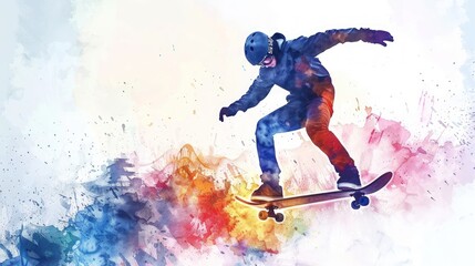 A skateboarder is in the air, performing a trick, summer Olympics