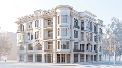 Fototapeta premium A 3D rendering of a historic landmark undergoing restoration using BIM technology, preserving architectural integrity