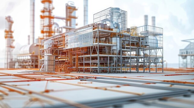 A detailed digital replica of an industrial complex, optimized for operational efficiency using BIM workflows