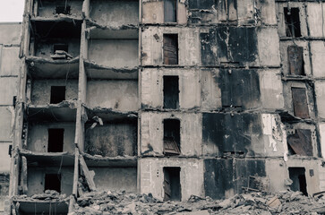 destroyed houses in a city lost in the war in Ukraine