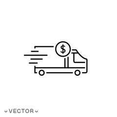 cost shipping icon, freight, delivery fee, free or pay logistic, export price, thin line symbol isolated on white background, editable stroke eps 10 vector illustration