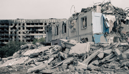 destroyed houses in a city lost in the war in Ukraine