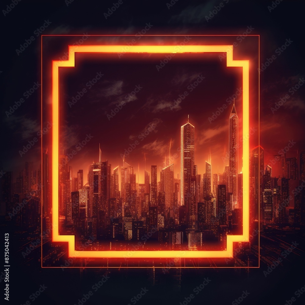 Poster abstract picture of beautiful geometric shape portal with digital style neon light reflecting set ag