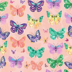 Green and yellow butterfly fabric motif