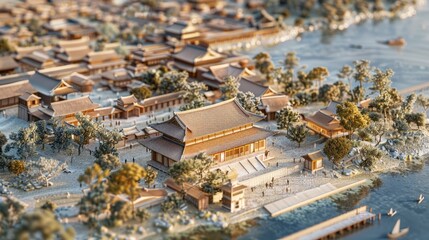 Fototapeta premium A BIM-generated model of a cultural heritage site restoration project, showcasing historical preservation and tourism enhancement