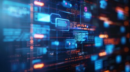 Obraz premium Abstract Digital Interface with Blue and Orange Glowing Elements.