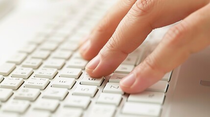 Finger Typing on White Keyboard.