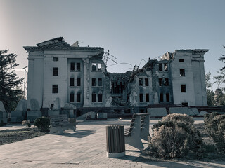 destroyed houses in a city lost in the war in Ukraine