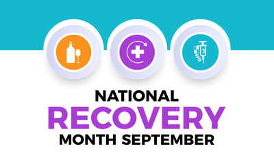 National Recovery Month in september. Health Care concept Greeting card, poster, Ribbon, banner, Vector Template.