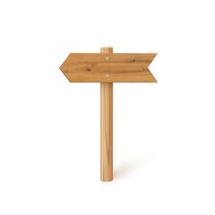 3d wooden signboard vector illustration. Realistic wood sign post. Blank arrow with wood texture, plywood road pointer. City guidance