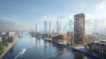 Fototapeta premium A virtual design studio session with architects using BIM to plan an urban waterfront redevelopment