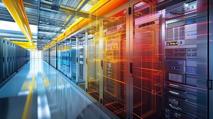 A digital replica of a BIM-guided data center expansion, optimizing server room configurations and energy efficiency