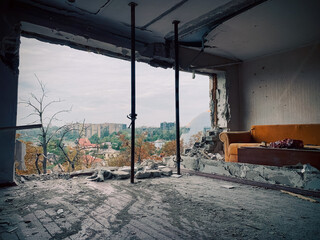 destroyed houses in a city lost in the war in Ukraine