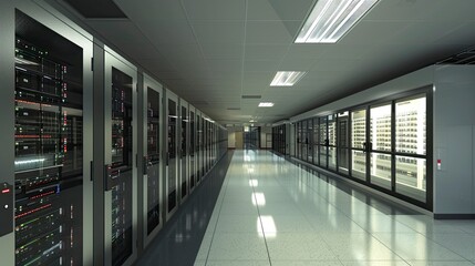 Fototapeta premium A digital replica of a BIM-guided data center expansion, optimizing server room configurations and energy efficiency