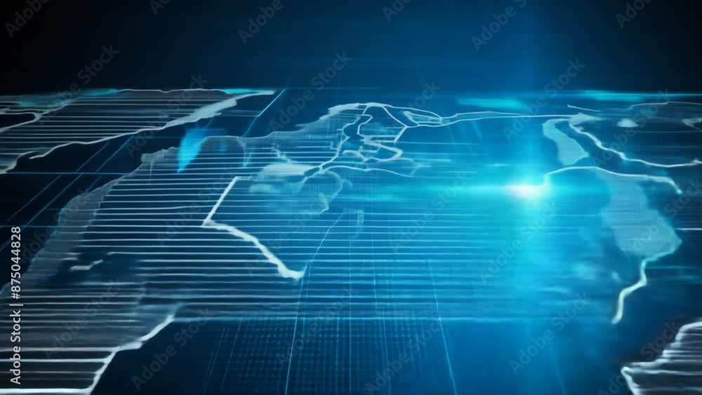 Poster 3d animation of digital world map with colorful network connections