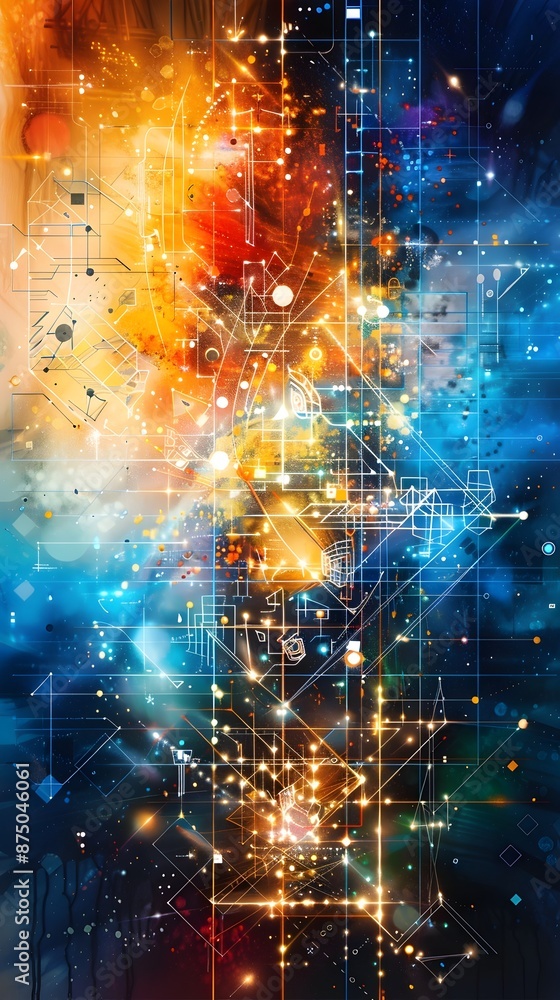Poster mesmerizing abstract geometric patterns reflected in a mirrored surface